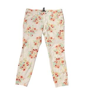 I.N. Studio Pants Women 14 White Pink Blue Floral All Over Ankle Straight Flower